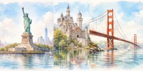 Cinematic Landmark Watercolors generated by chatgpt-image