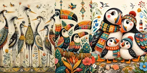 Whimsical Folk Bird Families generated by chatgpt-image
