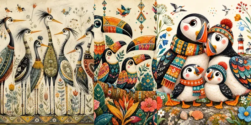 Whimsical Folk Bird Families generated by undefined