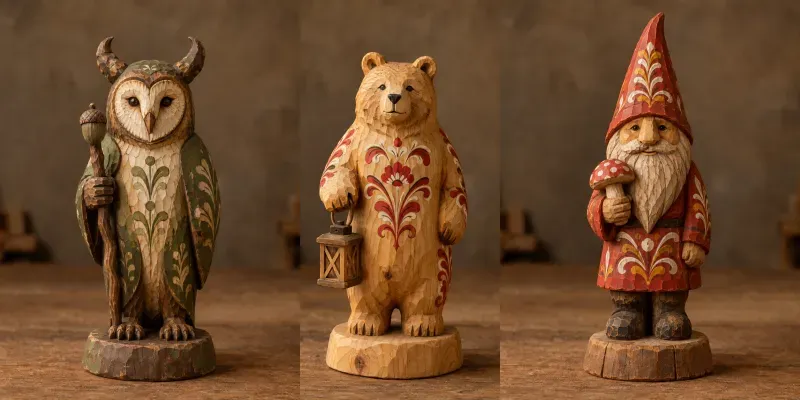 Folk Art Carved Wooden Figurines