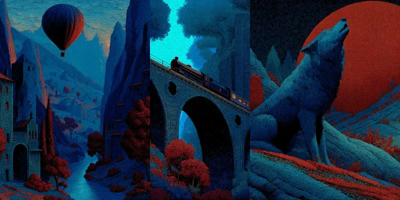 Screenprint Indigo Crimson Nocturnes generated by undefined