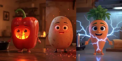Glowing Veggies Pixarstyle Characters generated by leonardo