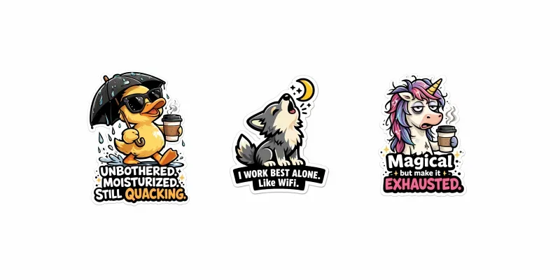 Cute Animal Dark Humor Quote Stickers generated by undefined