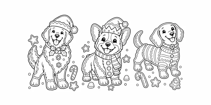 Christmas Dog Breed Cookie Coloring Pages