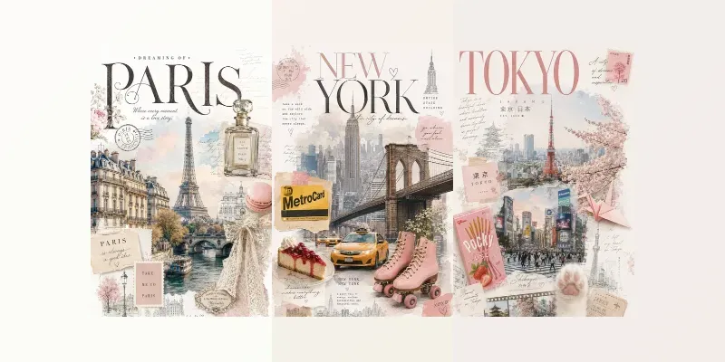 Soft Aesthetic City Collage Posters generated by undefined