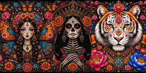 Vibrant Floral Folk Art Characters generated by chatgpt-image