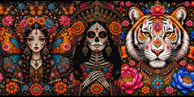 Vibrant Floral Folk Art Characters generated by undefined