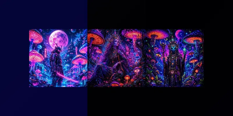 Neon Psychedelic Mushroom Realms generated by undefined