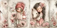 Spring Girl Character Junk Journal Art midjourney prompt mini thumbnail
