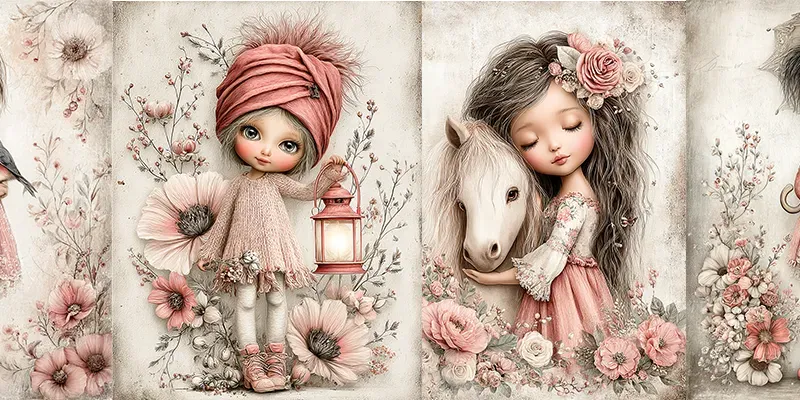 Spring Girl Character Junk Journal Art generated by undefined