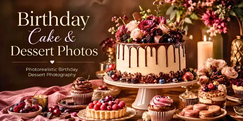 Real Birthday Cake Dessert Photos generated by undefined