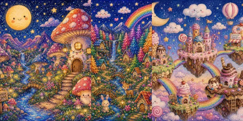 Dreamy Crayon Fantasy Worlds generated by undefined