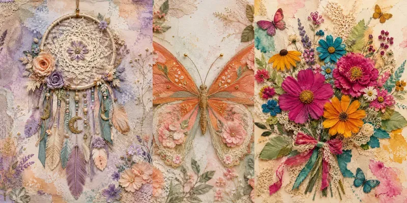 Boho Textile Collage Art generated by undefined