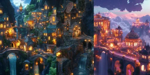 Enchanted Fantasy Town Scenes generated by midjourney