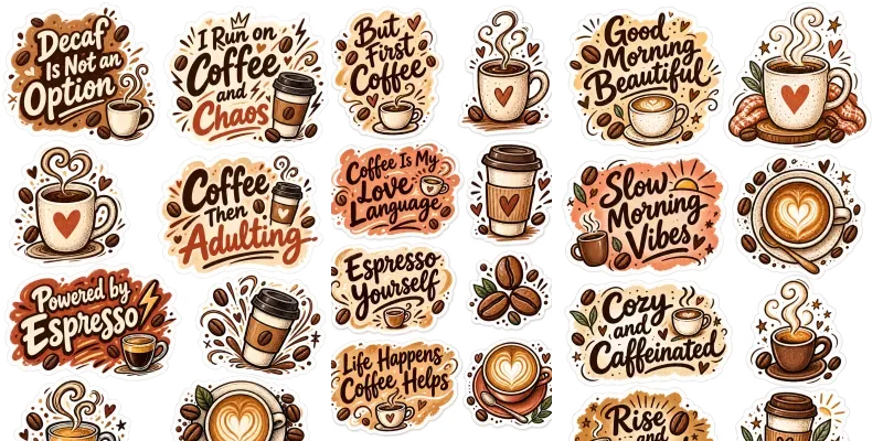 National Coffee Day Quote Stickers Pngs