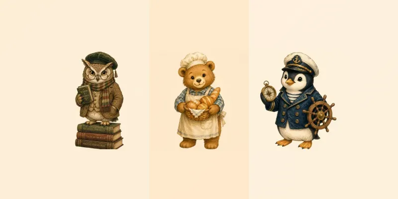 Storybook Vintage Animal Cliparts generated by undefined