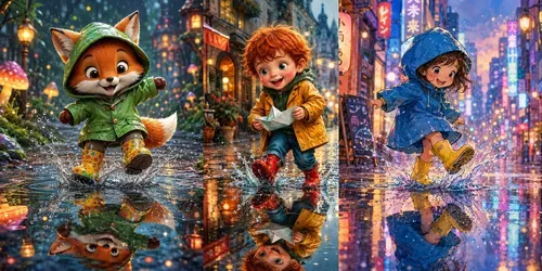 Whimsical Rainy Reflection Characters generated by chatgpt-image
