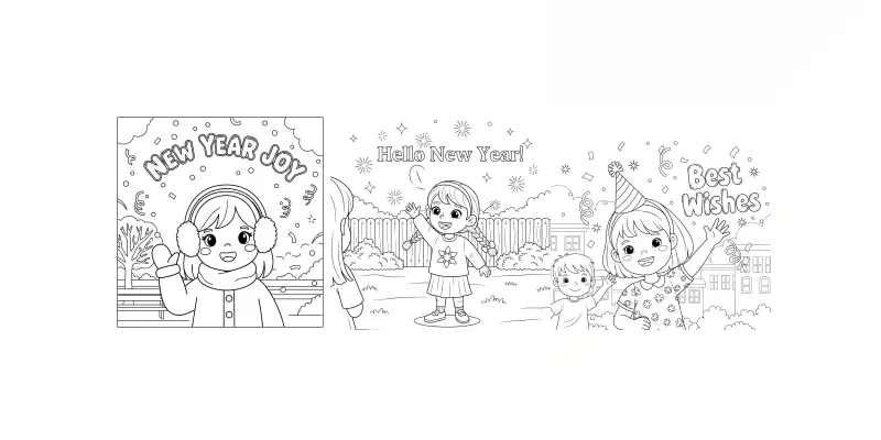 Kids New Year Line Art Wave Packs generated by undefined