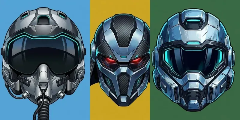 Stylized Metallic Helmet Vector Art generated by undefined