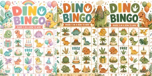 Cute Dino Birthday Bingo Game Printables generated by chatgpt-image