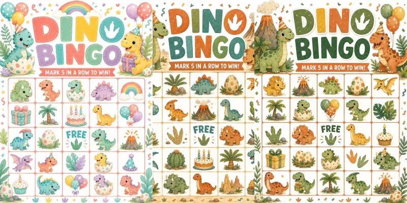 Cute Dino Birthday Bingo Game Printables generated by undefined