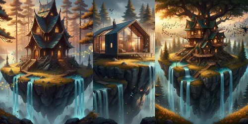Floating Waterfall Fantasy Scenes generated by gemini-image