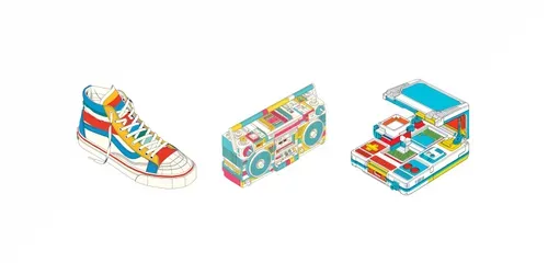 3D Retro Misregistered Linearts generated by midjourney
