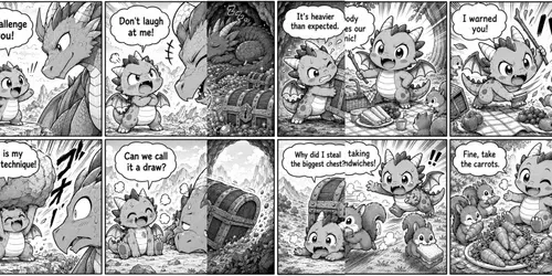 Tiny Dragon 4panel Manga Comics generated by chatgpt-image