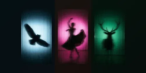 Glowing Fluted Glass Silhouettes generated by gemini-image