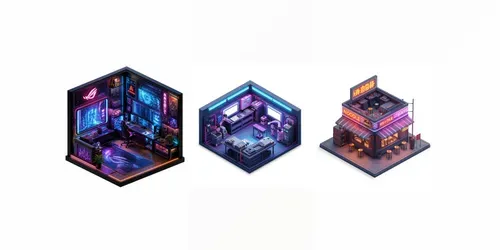 3D Isometric Cyberpunk Room Dioramas generated by leonardo