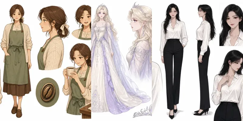 Consistent Webtoon Character Sheets generated by undefined