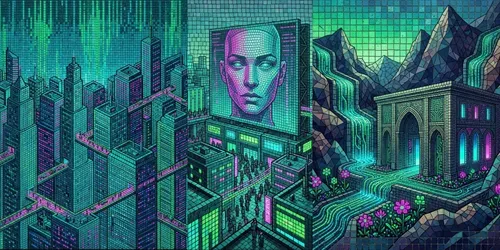 Cyberpunk Mosaic Pixel Art generated by gemini-image