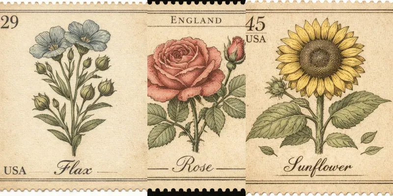 Vintage Botanical Postage Stamps generated by undefined