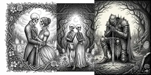 Gothic Memento Mori Pose Variations generated by gemini-image