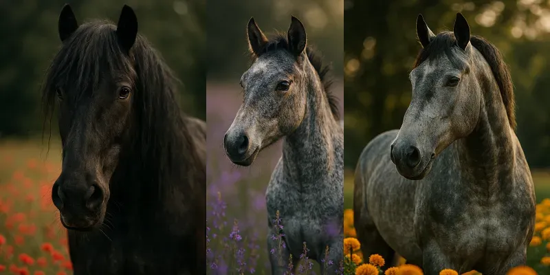 Closeup Horse Portraits In Flower Field generated by undefined