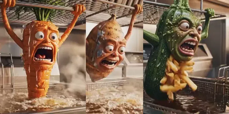 Surreal Screaming Vegetable Fryers generated by undefined