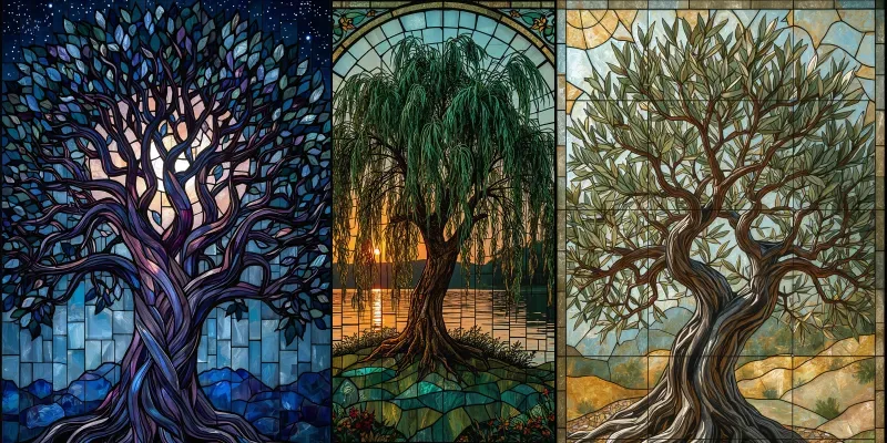 Seamless Art Nouveau Glass Trees generated by undefined