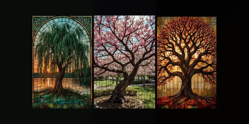 Seamless Art Nouveau Glass Trees