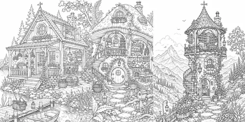 Whimsical Tiny Cottage Homes Adult Art generated by chatgpt-image