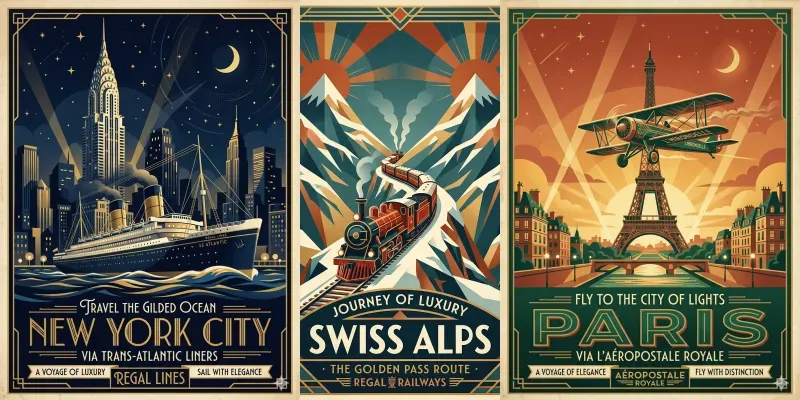 Premium Vintage Art Deco Travel Posters generated by undefined