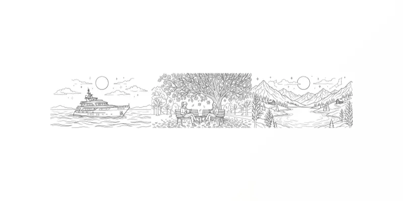 Nature Sceneries In Elegant Line Art