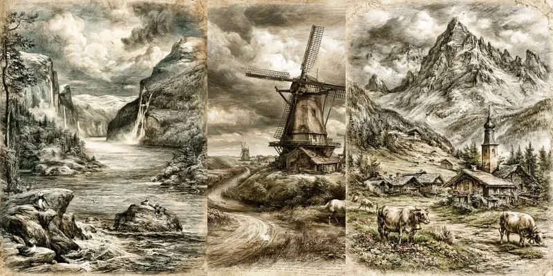 Vintage European Views Wall Art generated by undefined