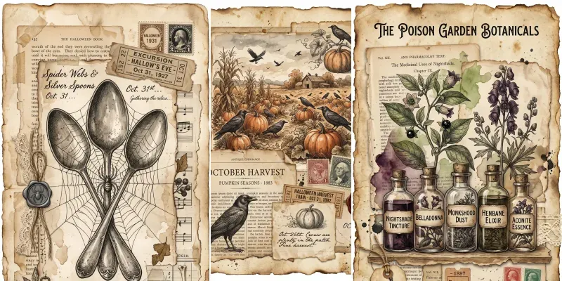 Vintage Halloween Junk Journal Pages generated by undefined