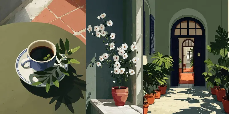 Sunlit Mediterranean Illustration Style generated by undefined