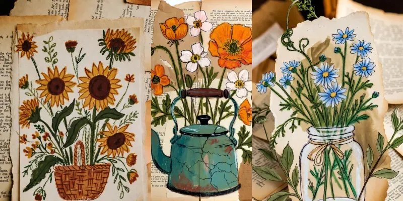 Vintage Dictionary Flower Art generated by undefined