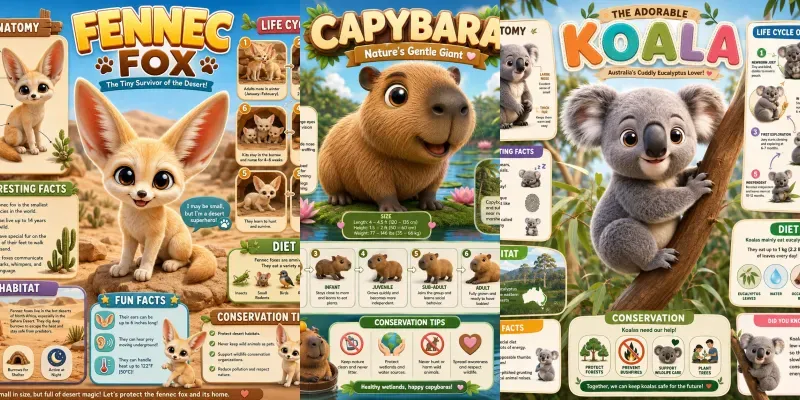 Cute Animal Learning Infographics generated by undefined