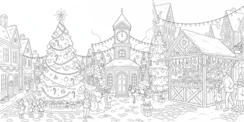 Christmas Town Coloring Pages generated by gemini-image