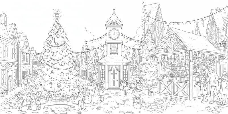 Christmas Town Coloring Pages generated by undefined