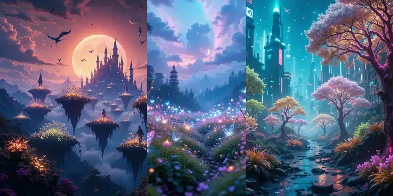 Surreal Neon Fantasy Creatures Landscapes generated by undefined