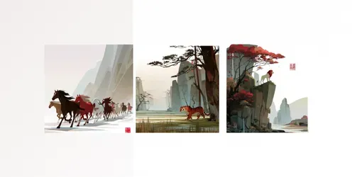 Asian Minimalist Gouache Landscapes generated by midjourney
